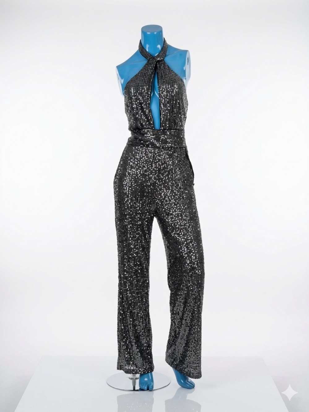 NWT Anthropologie Gunmetal Sequin Halter Jumpsuit - Picture 2 of 9